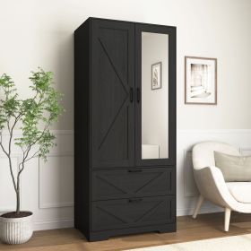 2 Door Wood Wardrobe for Bedroom with Hanging Clothing Rod inside the Cabinet and 2 Drawers for Storage Organization