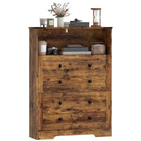 Shoe Cabinet with 2 Flip Drawers, Narrow Shoe Storage Cabinet, Rustic Brown