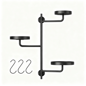 3-Tier Rotating Wall Mount Plant Shelf, Black Metal Swing Arm Plant Stand with Round Trays, Adjustable Wall-Mounted Display Rack for Indoor Plant