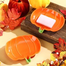 2 Pcs Ceramic Pumpkin Soap Dishes Cute Elegant Shower Soap Dish Holder Fall Spoon Rest Bathroom and Kitchen Decorative Accessories