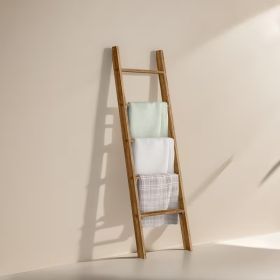5 Tier Farmhouse Blanket Ladder Rack, Freestanding Wooden Towel and Blanket Holder, Rustic Decorative Ladder Shelf for Living Room, Bedroom