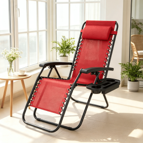 Portable Zero Gravity Chair with Cup Holder And Tray Backrest Adjustable Outdoor Recliner Camping Lawn Furniture