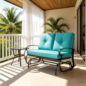 2 Seats Outdoor Swing Glider Chair Comfortable Cushions Wooden Frame Garden Swings for Backyard Porch Park