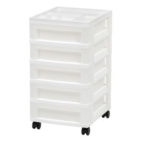 5-Drawer Narrow Plastic Storage Drawer Cart with Organizer Top, White