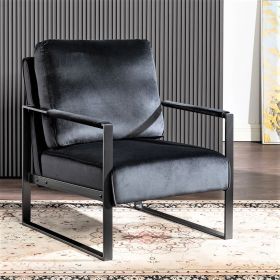 Classic Mid Century Modern Accent Chair with Durable Square Metal Frame, Armchair for Living Room, Bedroom, Home Office in Plush Velvet Upholster