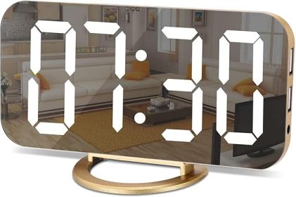 Digital Alarm Clock, LED and Mirror Desk Clock Large Display ,with Dual USB Charger Ports,3 Levels Brightness,12/24H