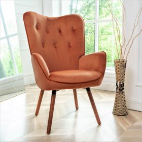 Mid-Century Modern Wingback Accent Chair, Button-Tufted Polyester Fabric Armchair with Solid Wood Splayed Legs for Living Room Bedroom Home Offic