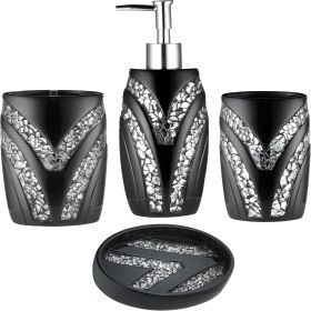 Home 4pc  Stylish Bathroom Accessories Set Black Soap Dispenser/Lotion Pump, Tumbler