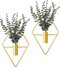 4 Pcs Hanging Planters with Artificial Eucalyptus Metal Hanging Vase Indoor Plants Holder Modern Geometric Boho Bathroom Wall Decor for Living Ro