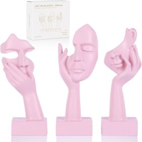 3 Pcs Thinker Small Statue Set - Pink Art Abstract Home Accent Figurines for Decor Woman Apartment Bookshelf Floating Shelf Coffee Table Office D