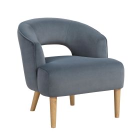 Luxury Home Unique Style Accent Chair Dark Gray Velvet Plush Seat Solid Wood Legs Contemporary Living Room Furniture 1pc