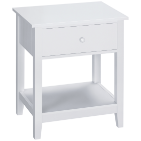 End Table, 2-tier Side Table with Drawer and Storage Shelf, Modern Side Table for Living Room, White