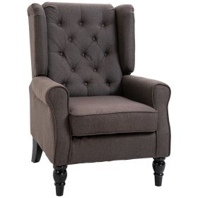 Modern Accent Chairs Button Tufted Armchair, Large Living Room Chair with Wood Legs, Rolled Arms, Thick Padding for Modern Homes, Brown