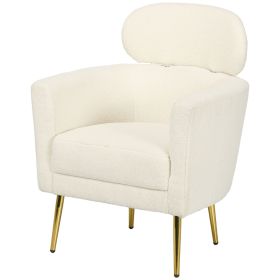 Barrel Accent Chair with Detachable Headrest, Modern Armchair for Living Room, Home Office, Cream White