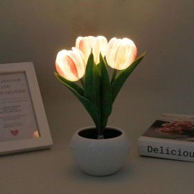 LED Simulated Tulip Night Light String For Vases, Three-headed Tulip Decorative Pot Plant Atmosphere Lamp, Suitable For Birthday Gifts , Creates (Option: Pink)
