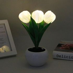 LED Simulated Tulip Night Light String For Vases, Three-headed Tulip Decorative Pot Plant Atmosphere Lamp, Suitable For Birthday Gifts , Creates (Option: White)