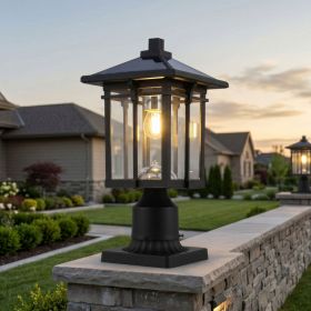 Solar Post Light Outdoor, Dusk to Dawn Post Lamp Solar Powered with Pier Mount Base for Pole Pillar Gates Yard Garden Pathway (Option: Black)