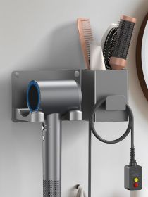Hair Dryer Holder Wall Mounted with Tool Organizer, Blow Dryer Holder Compatible With Dyson/Shark, Hair Dryer Hanger Adhesive/Screw Mount for Bat (Color: L-Gray)