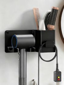 Hair Dryer Holder Wall Mounted with Tool Organizer, Blow Dryer Holder Compatible With Dyson/Shark, Hair Dryer Hanger Adhesive/Screw Mount for Bat (Color: L-Black)