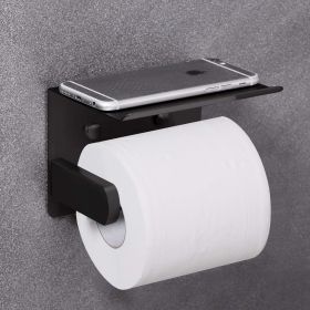 Self Adhesive Toilet Paper Holder with Phone Shelf Stainless Steel Wall Mounted Toilet Paper Roll Holder - Rustproof and Bathroom Washroom Tissue (Color: Black)
