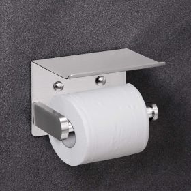 Self Adhesive Toilet Paper Holder with Phone Shelf Stainless Steel Wall Mounted Toilet Paper Roll Holder - Rustproof and Bathroom Washroom Tissue (Color: Silver)