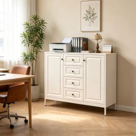 40.16'' Storage Sideboard Buffet Cabinet, Freestanding Accent Cabinet with 4 Drawers & 2 Doors, Adjustable Shelves Console Cabinet for Living Roo (Color: Beige)