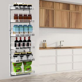 10LBS Loading 6-Tier Over the Door Pantry Organizer, Large Metal Door Spice Rack (Color: whit)