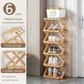 Folding Bamboo Shoe Rack, Multi Tier Space Saving Shoe Organizer with Large Storage Capacity, Freestanding Shoe Shelf for Entryway, Bedroom, Bath (size: 6 Tier)