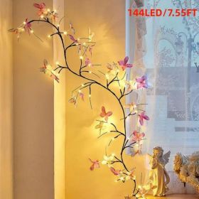 Enchanted Lights with Remote, 18 Branches 144 LEDs Lighted Willow Swag for Wall Decor, Indoor Artificial Plug in Fairy Lights for Bedroom, Living (size: 7.55FT)