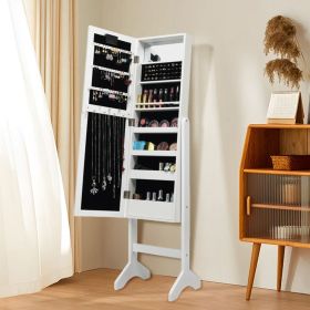 Mirrored Standing Jewelry Armoire Cabinet with LED Lights (Color: White)